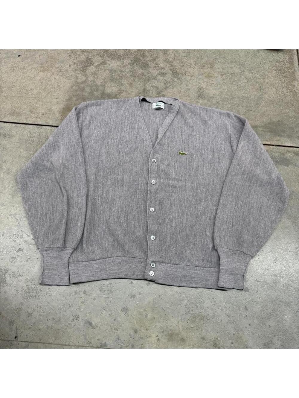 vintage izod lacoste made in usa grey cardigan knit sweater size xl